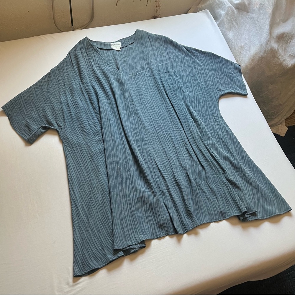 MYLES AHEAD blue striped vneck lagenlook oversized draped boxy short sleeve midi